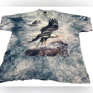 Vtg 1997 The Mountain Blue Tie Dye T Shirt Sz 2X  Leather Tag Ted Blaylock Art